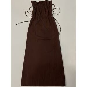 New Latest ANIM Ira Brown Poplin Open Back Dress, below knee sz M